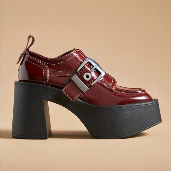 Larroude Stewart 100mm Patent Leather Platform Oxfords in Maroon - Picture 1 of 10